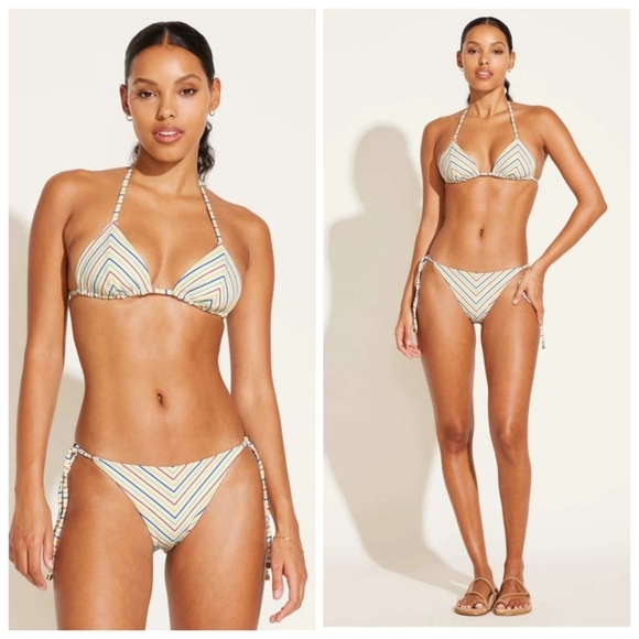 New Vitamin A Natalie Miter Retro Stripe Yarn Dye Triangle Bikini Set NWT Small - Picture 1 of 8